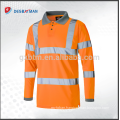 Men's Hi-Viz High Visibility Polo T-shirt with Single Color for Autumn,Reflective Safety Long Sleeve Workwear with Srtips